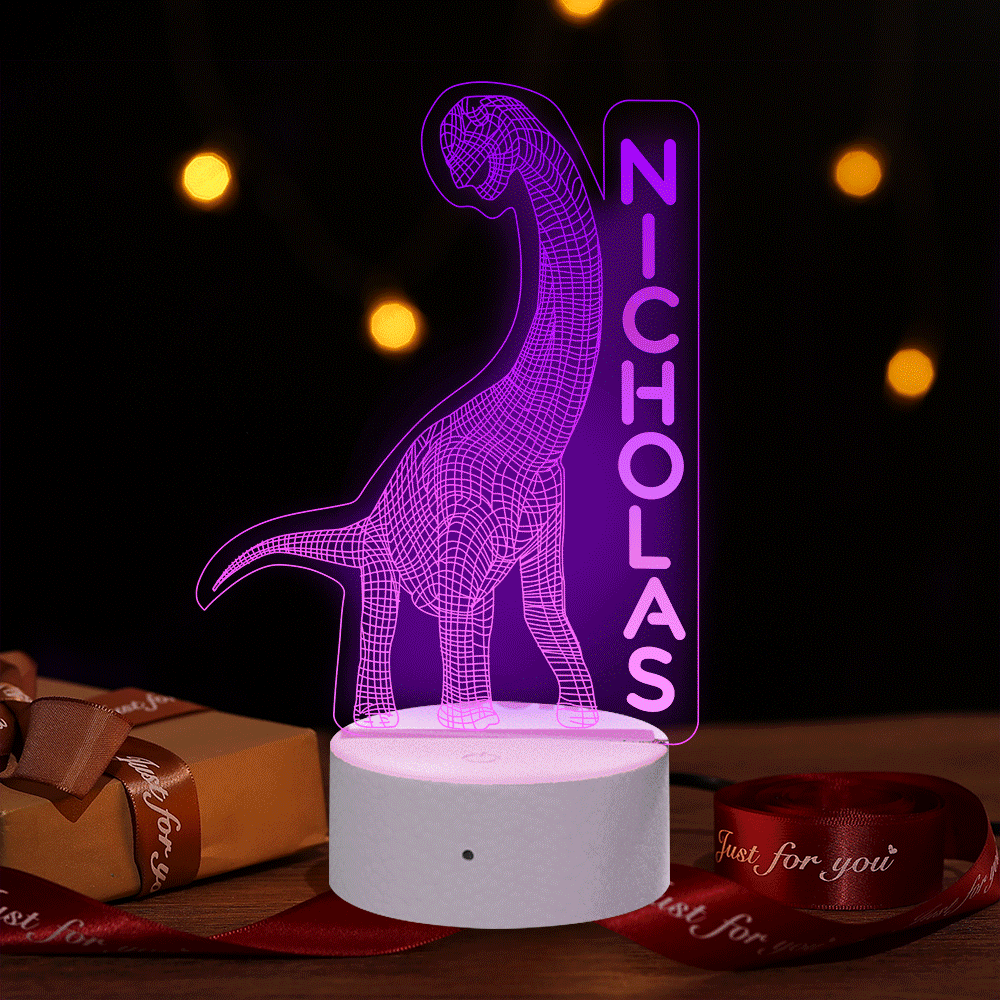 Lampe Illusion de Dinosaure de Nom Fait sur Commande Pour des Enfants - Lumière de Dinosaure 3D 7 Couleurs Optique