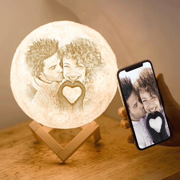 Lampe de Lune Photo & Gravée par Impression 3D Personnalisée - Pour Valentin - Toucher 2 couleurs(10cm-20cm)