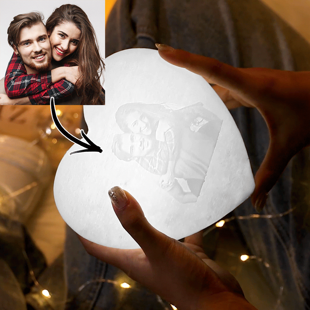 3D Imprimé Photo Coeur Lampe Veilleuse Personnalisée - Toucher Trois Couleurs (12-15cm)-Cadeau Anniversaire de Mariage