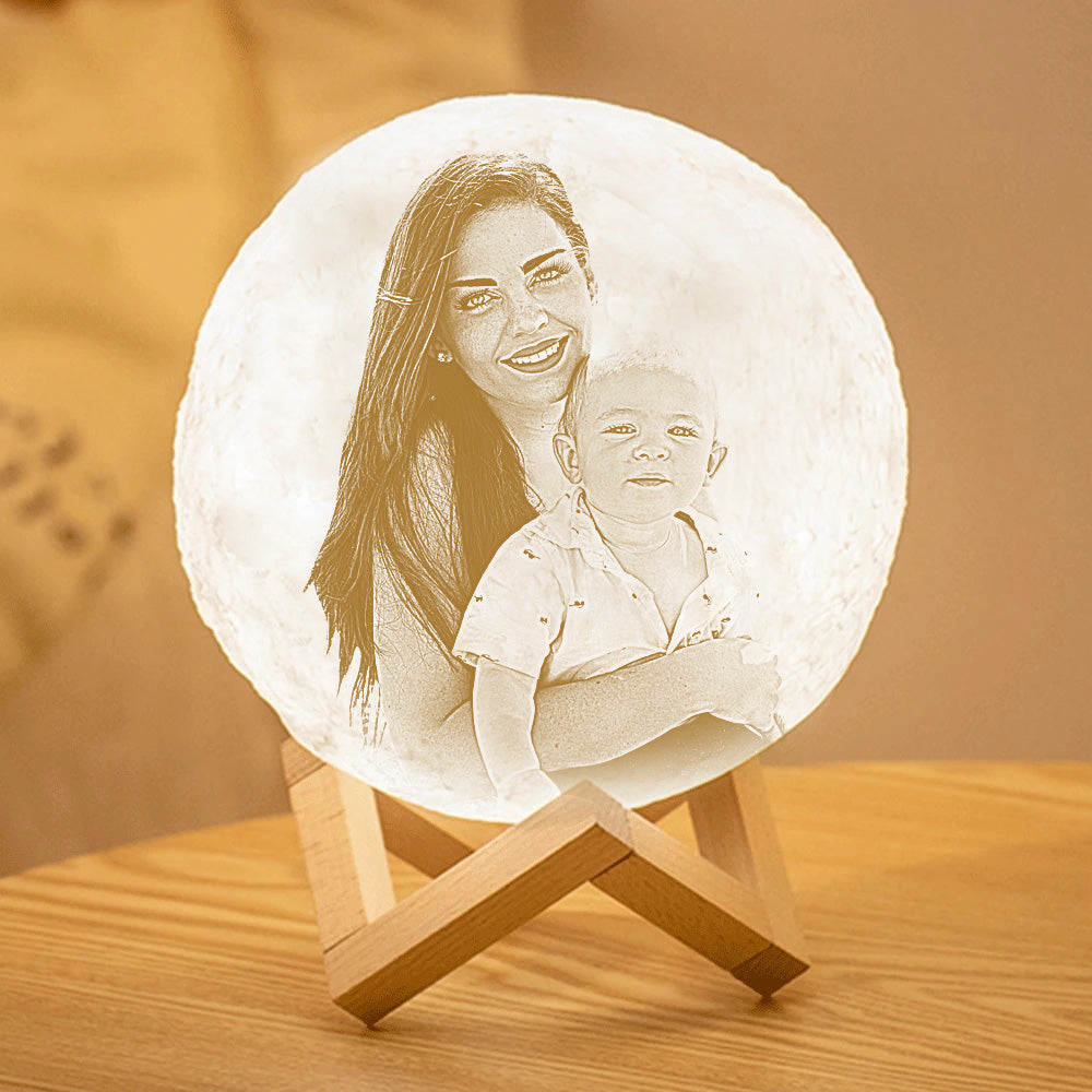 Lampe de Lune Photo & Gravée par Impression 3D Personnalisée - Pour Valentin & Maman- Robinet 3 couleurs(10cm-20cm)