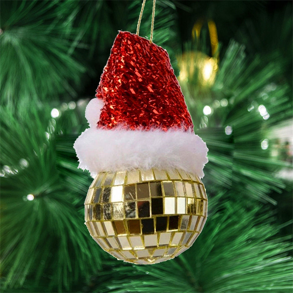 Mosaïque Miroir Tuiles Miroir Boule Disco Décoration D'arbre De Noël Avec Bonnet De Noel Rouge