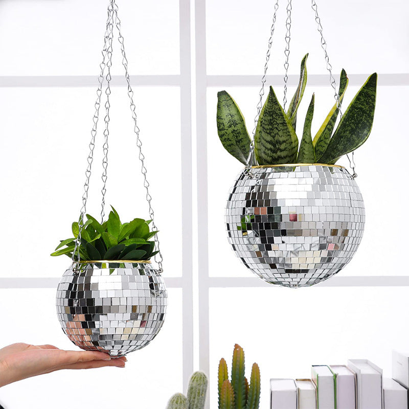 Jardinière Disco Pour Plantes D'intérieur Pots De Fleurs Suspendus Boho Uniques Avec Carreaux De Miroir En Mosaïque