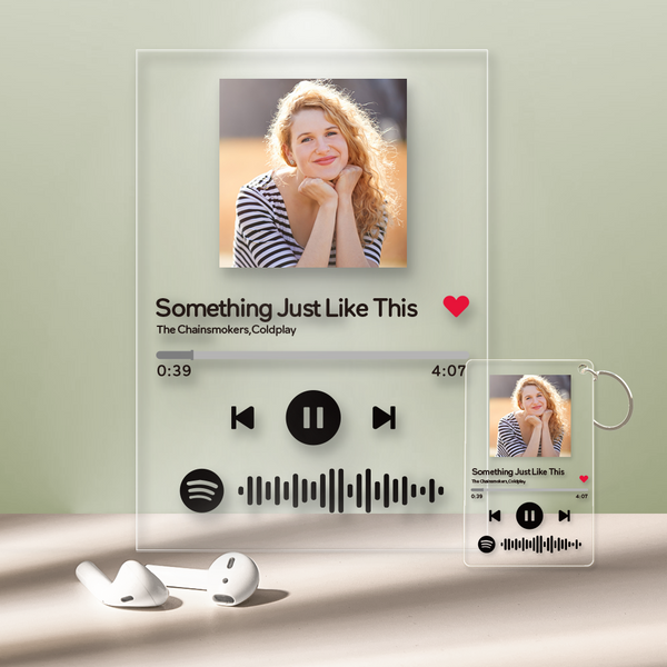Spotify Glass - Plaque musicale personnalisée avec code Spotify (12cm x 16cm) avec un même porte-clés gratuit (5.4cm*8.6cm)