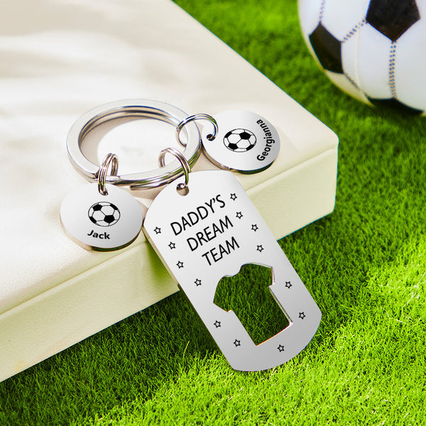 Porte-clés Personnalisé Gravé Football Daddy 'dream Team Avec Noms D'enfants Porte-clés Cadeaux De Fête Des Pères - lampelunephotofr