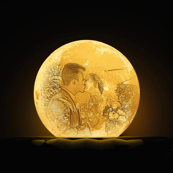 Lampe de Lune Photo & Gravée par Impression 3D Personnalisée - Pour Famille - Toucher 2 couleurs(10cm-20cm)