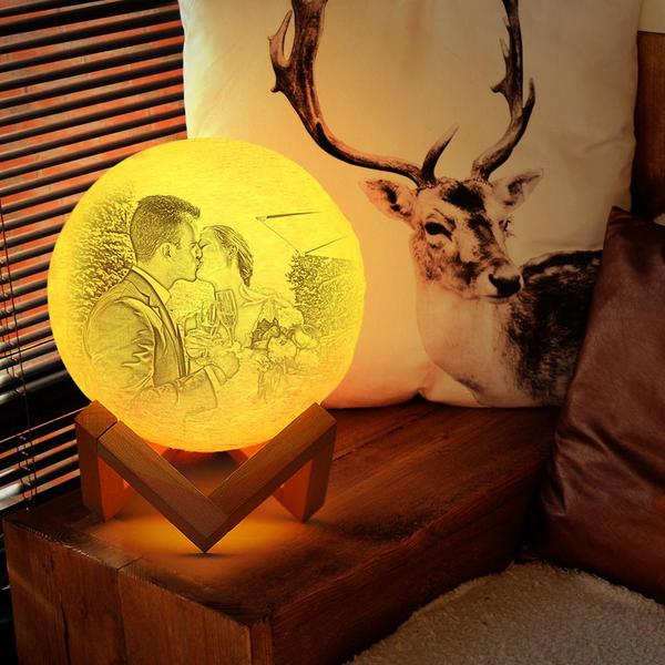 Lampe de Lune Photo & Gravée par Impression 3D Personnalisée - Pour Amoureux - Toucher 2 couleurs(10cm-20cm)