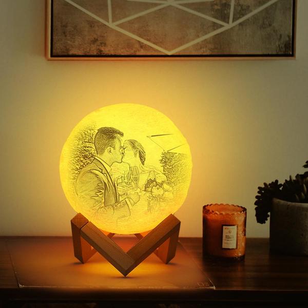 Cadeau pour papa Lampe de Lune Photo & Gravée par Impression 3D Personnalisée  (10cm-20cm)
