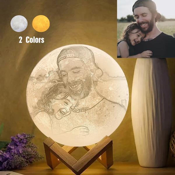 Lampe de Lune Photo & Gravée par Impression 3D Personnalisée - Pour Valentin & Maman- Robinet 3 couleurs(10cm-20cm)
