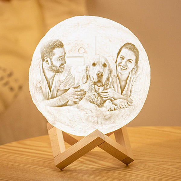 Lampe de Lune Photo & Gravée par Impression 3D Personnalisée - Pour les amoureux des animaux - Toucher 2 couleurs(10cm-20cm)