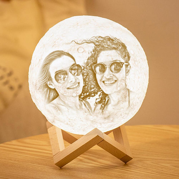Lampe de Lune Photo & Gravée par Impression 3D Personnalisée - Pour Amis - Toucher 2 couleurs(10cm-20cm)