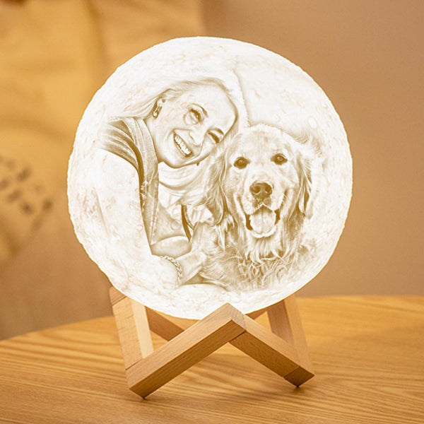 Lampe de Lune Photo & Gravée par Impression 3D Personnalisée - Pour les amoureux des animaux - Télécommande 16 couleurs(10cm-20cm)