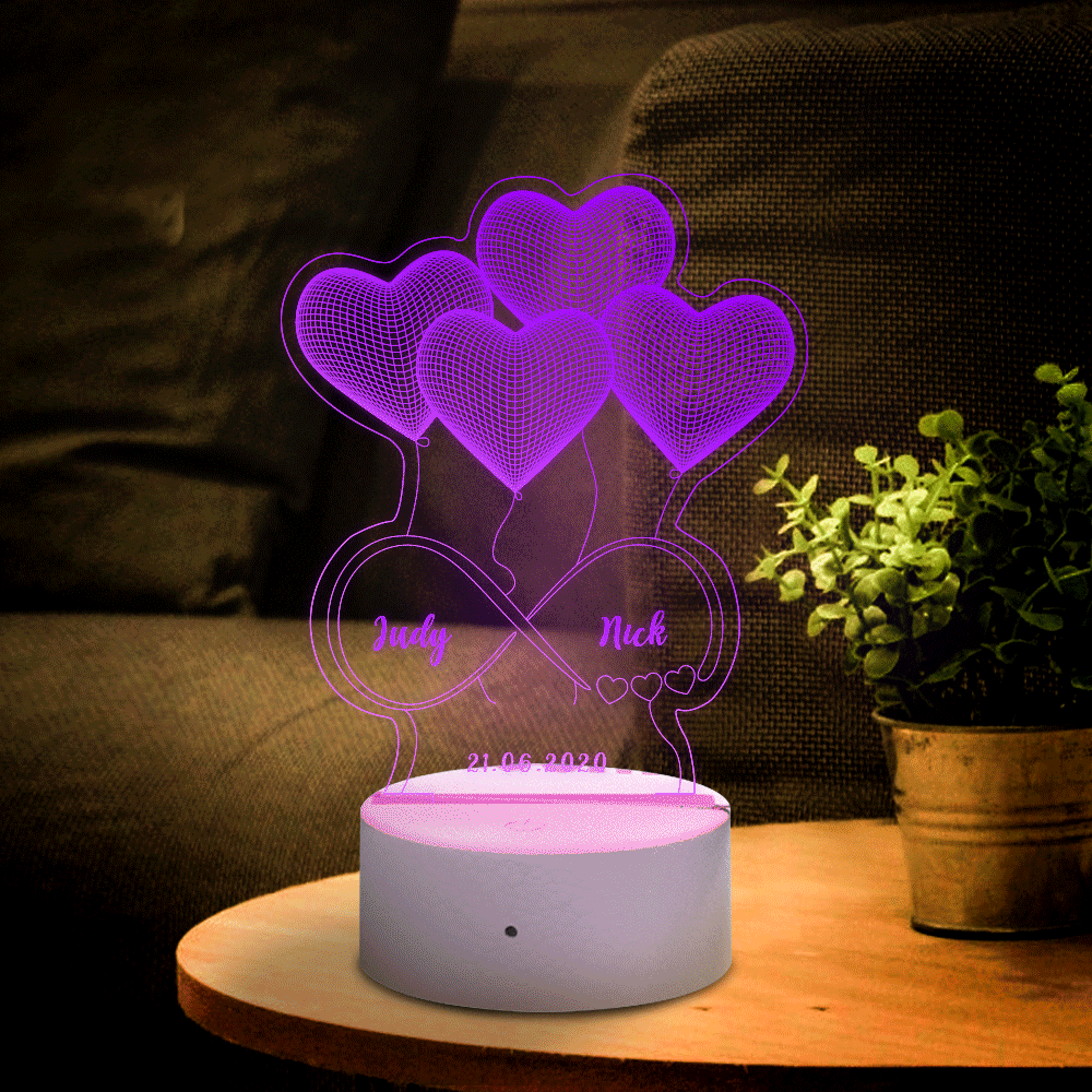 Veilleuse Personnalisée de 3D d'Illusion Cadeau de la Saint-Valentin pour elle Multicolore
