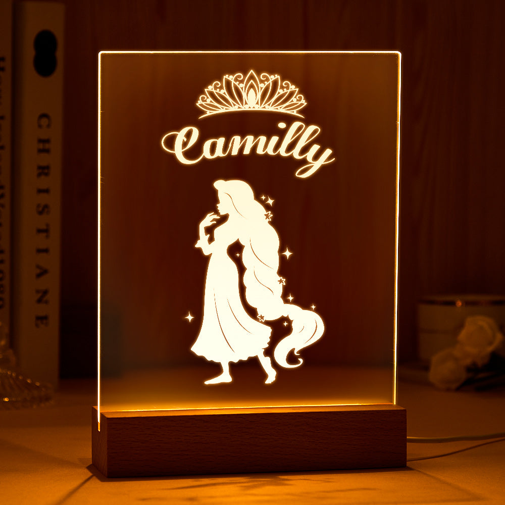 Personnalisé Princesse Led Usb Veilleuse Nom Personnalisé Lampe Acrylique Pour Enfants Décoration De La Maison