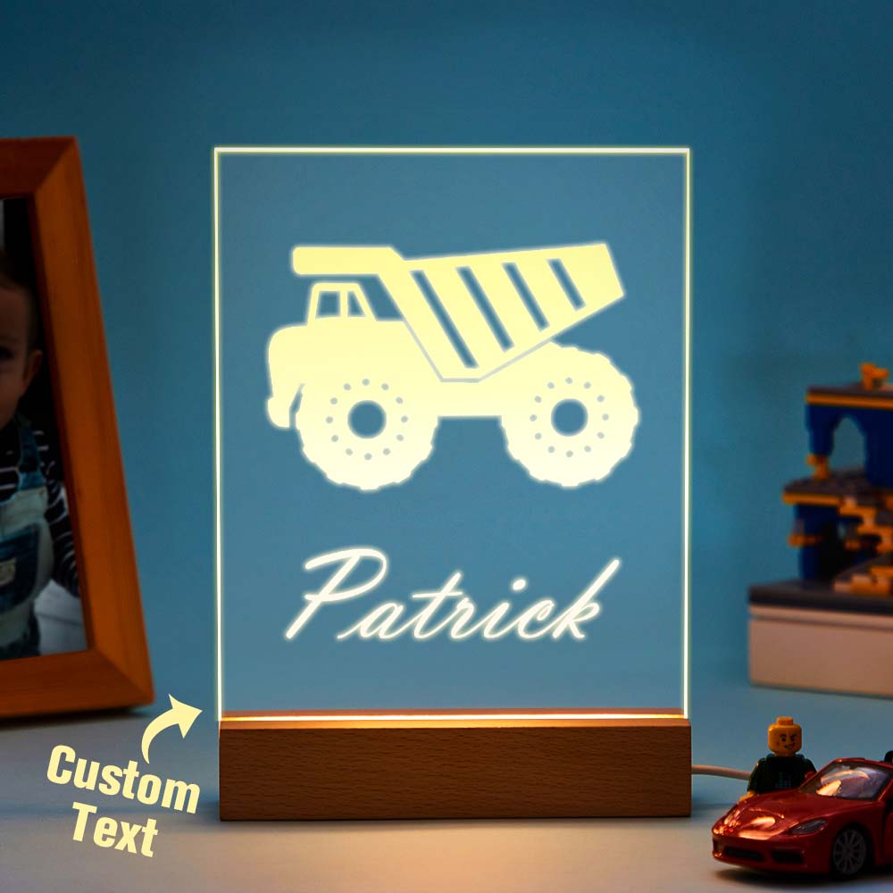 Personnalisé Camion Night Light Construction Boys Acrylique Led Night Light Gifts For 6 Years Old Boys
