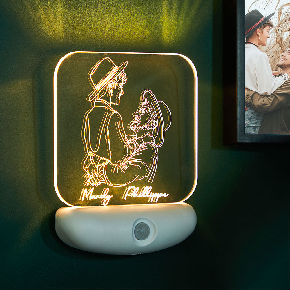 Lampe de capteur de photo 3D personnalisée Induction du corps humain Charge USB Veilleuse Chambre Couloir