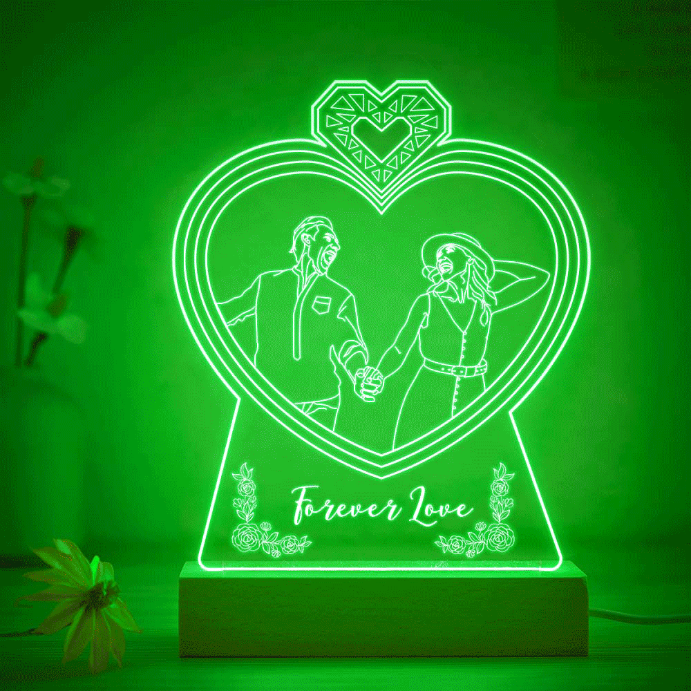 Personnalisé Double Coeur En Forme De Photo Veilleuse Personnalisé Gravé 3d Lampe 7 Couleurs Acrylique Veilleuse Cadeaux Pour Les Amoureux