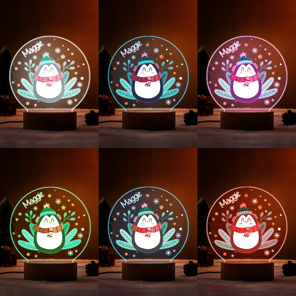 Led Veilleuse Cadeau De Noël Pour Enfants Nom Personnalisé Pingouin Lampe Famille Décoration De Noël
