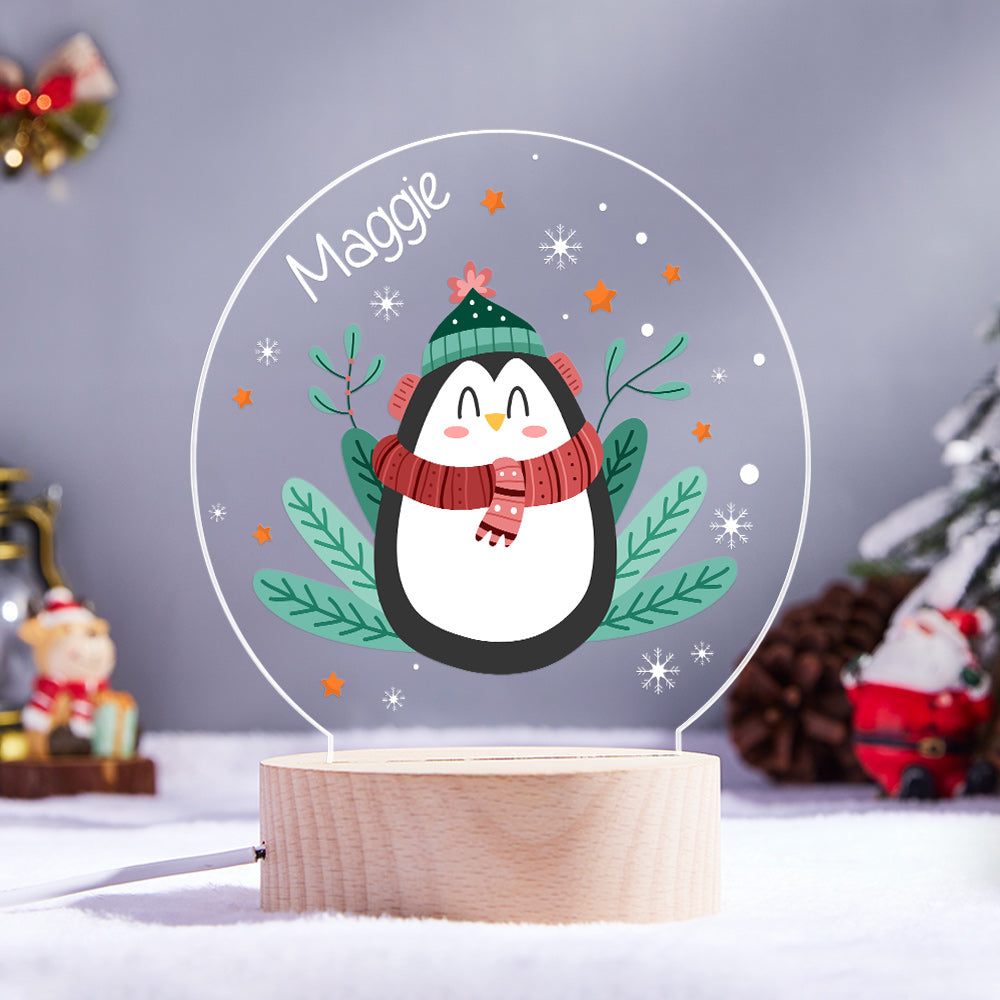 Led Veilleuse Cadeau De Noël Pour Enfants Nom Personnalisé Pingouin Lampe Famille Décoration De Noël