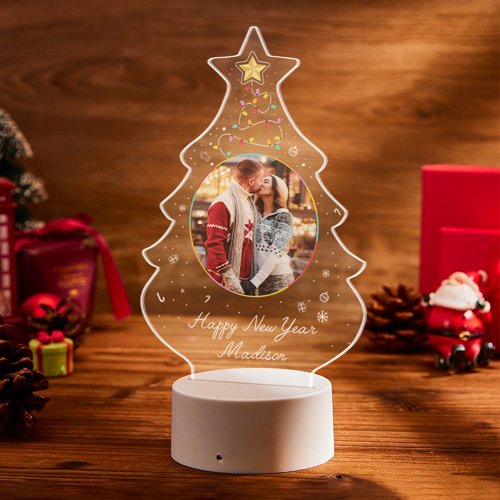 Mini Lampe De Sapin De Noël Cadeau Sur Mesure Avec Cadeau Photo Et Texte Pour Les Amis