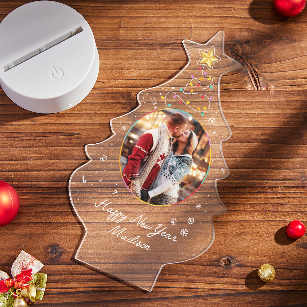 Mini Lampe De Sapin De Noël Cadeau Sur Mesure Avec Cadeau Photo Et Texte Pour Les Amis
