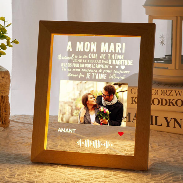 Cadeau personnalisé de plaque acrylique de texte gravé par photo pour le mari