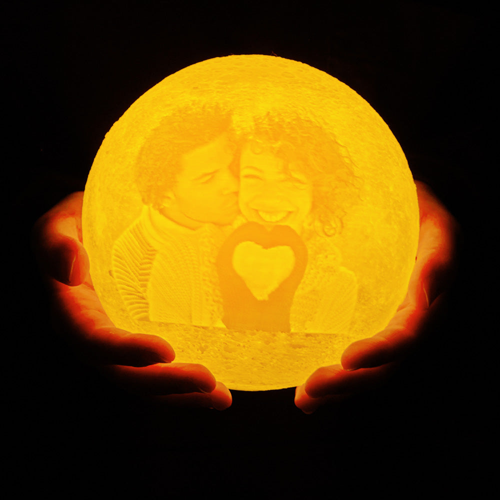 Lampe De Lune Photo Personnalisée Avec Texte Gravé Au Dos Pour Veilleuse De Couple Avec Base Argentée Bluetooth