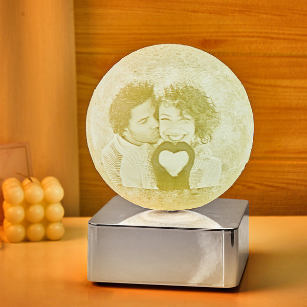 Lampe De Lune Photo Personnalisée Avec Texte Gravé Au Dos Pour Veilleuse De Couple Avec Base Argentée Bluetooth - lampelunephotofr