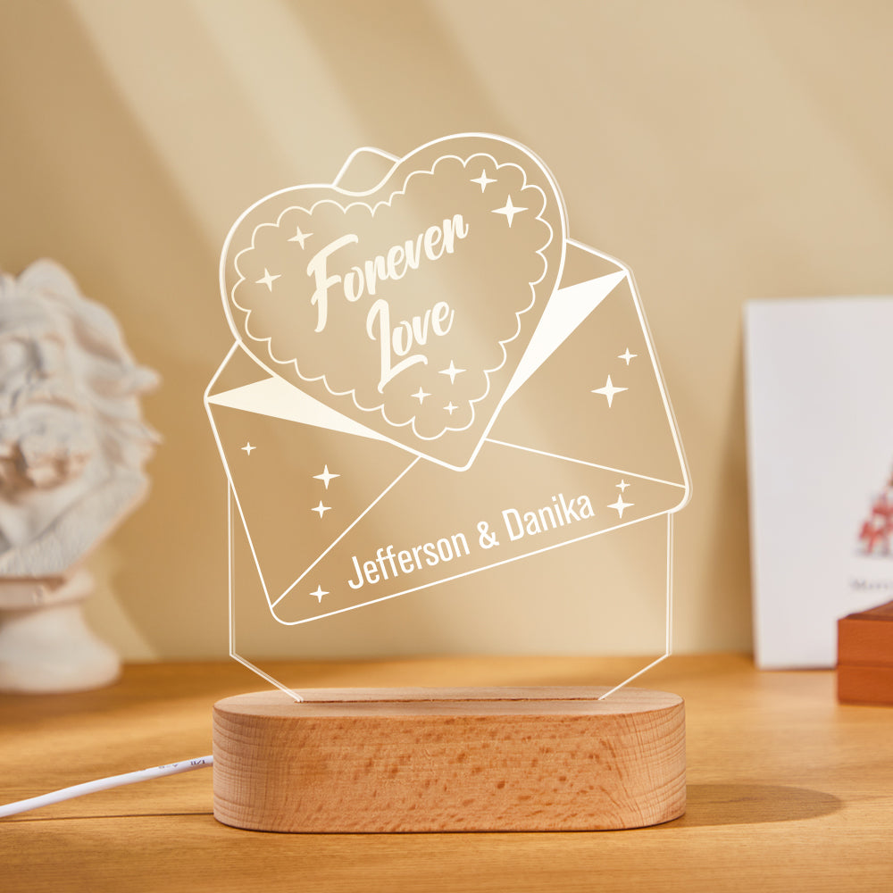 Veilleuse Enveloppe Acrylique Texte Personnalisé Lampe Coloful Personnalisée Cadeau Saint Valentin