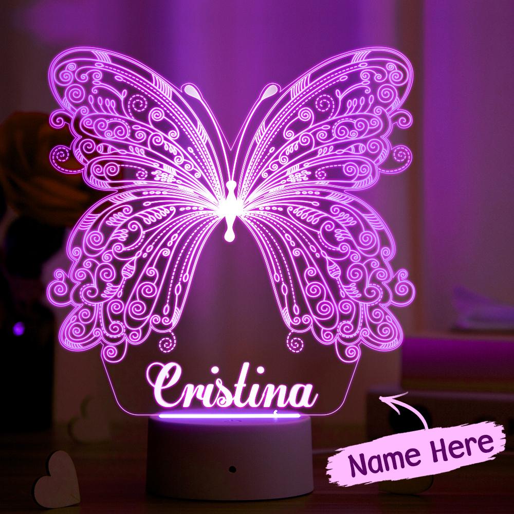 Lampe Papillon 3d Personnalisée Avec Nom Personnalisé Veilleuse Décor De Chambre D'enfant Lumière Led Pour Enfants