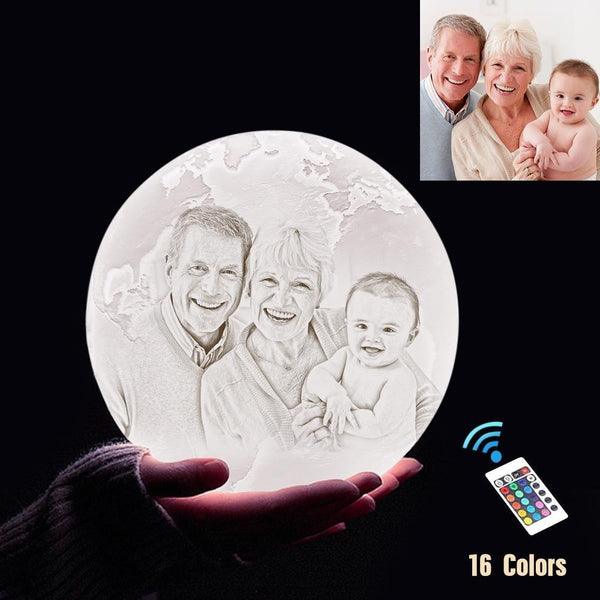 Lampe de Terre Photo & Gravée par Impression 3D Personnalisée - Pour Famille - Télécommande 16 couleurs(10cm-20cm)
