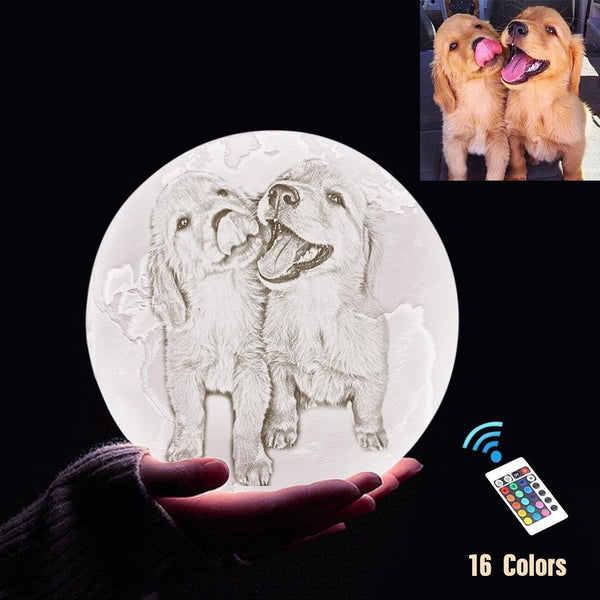 Lampe de Terre Photo & Gravée par Impression 3D Personnalisée - Pour les amoureux des animaux - Télécommande 16 couleurs(10cm-20cm)