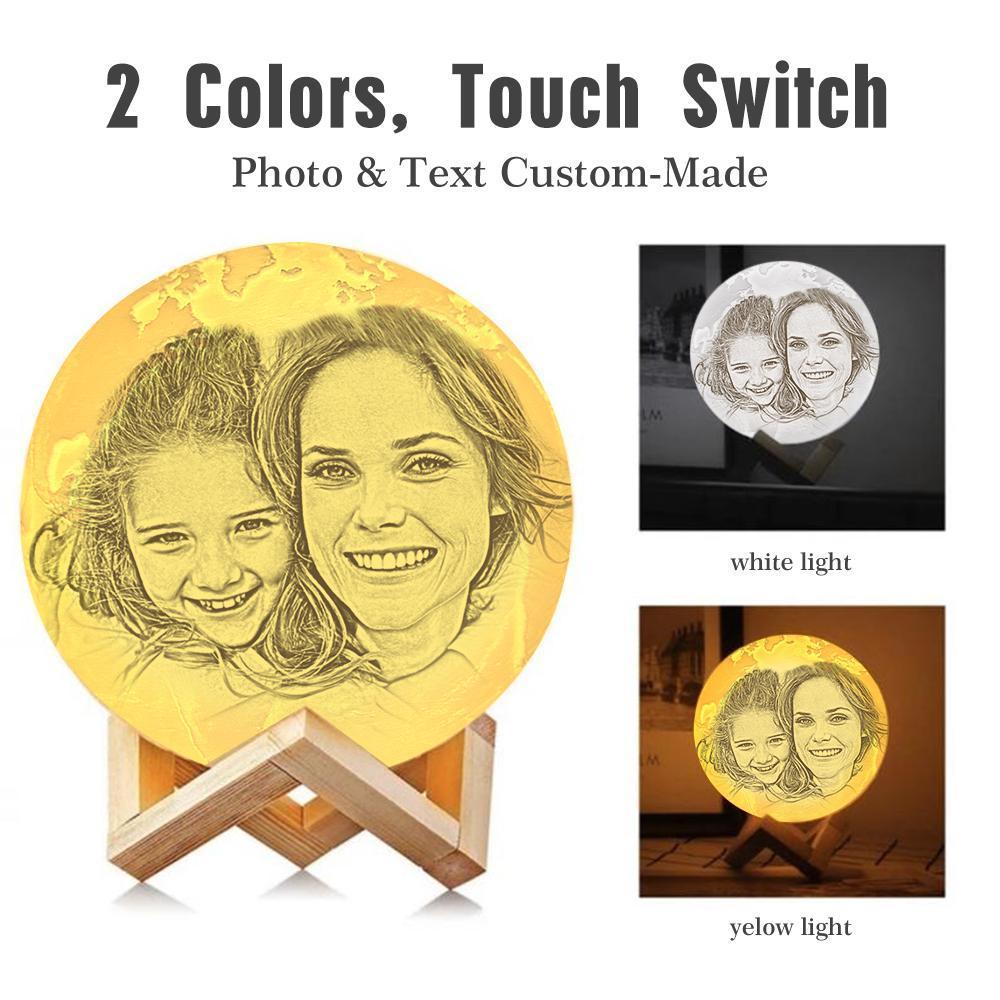 Lampe de Terre Photo & Gravée par Impression 3D Personnalisée - Pour Maman - Toucher 2 couleurs(10cm-20cm)