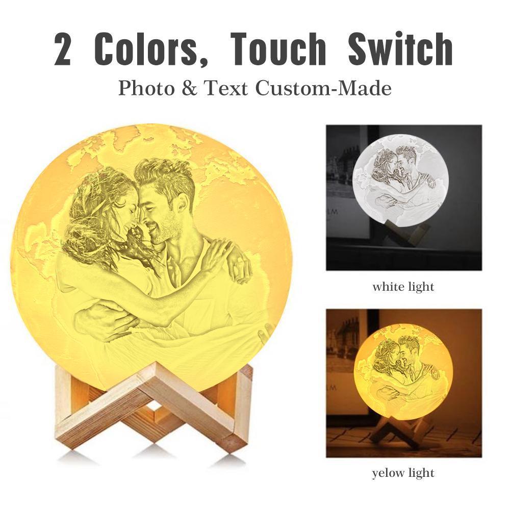Lampe de Terre Photo & Gravée par Impression 3D Personnalisée - Pour Valentin - Toucher 2 couleurs(10cm-20cm)