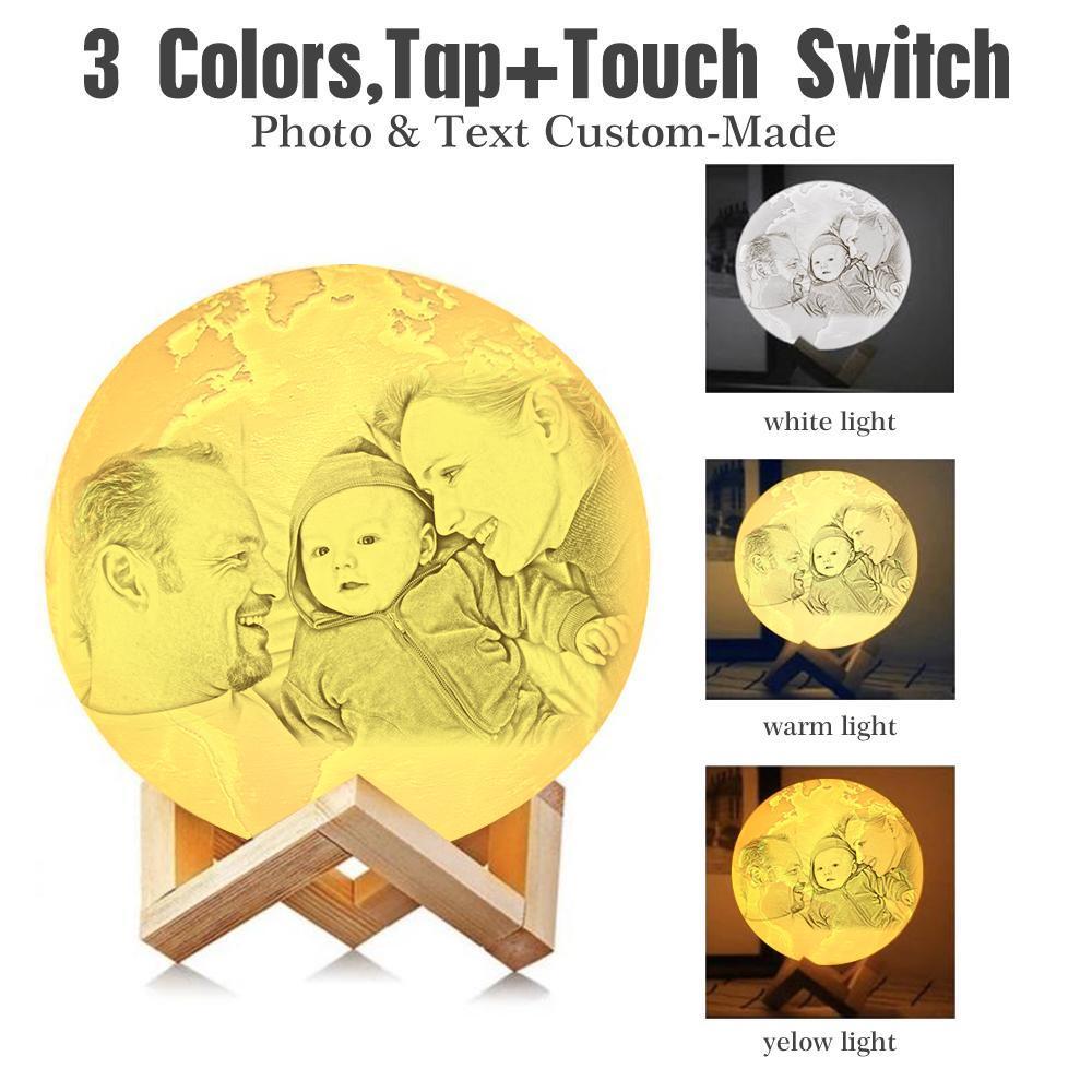 Lampe de Terre Photo & Gravée par Impression 3D Personnalisée - Pour Famille - Robinet 3 couleurs(10cm-20cm)