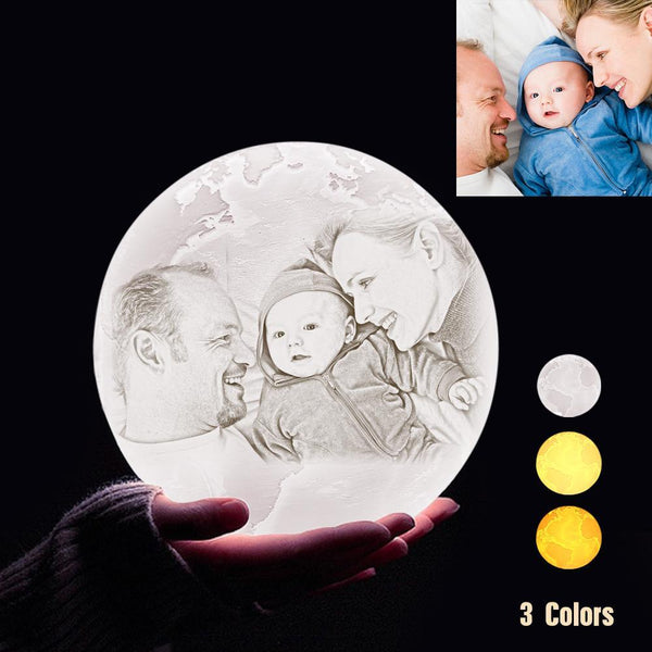 Lampe de Terre Photo & Gravée par Impression 3D Personnalisée - Pour Famille - Robinet 3 couleurs(10cm-20cm)