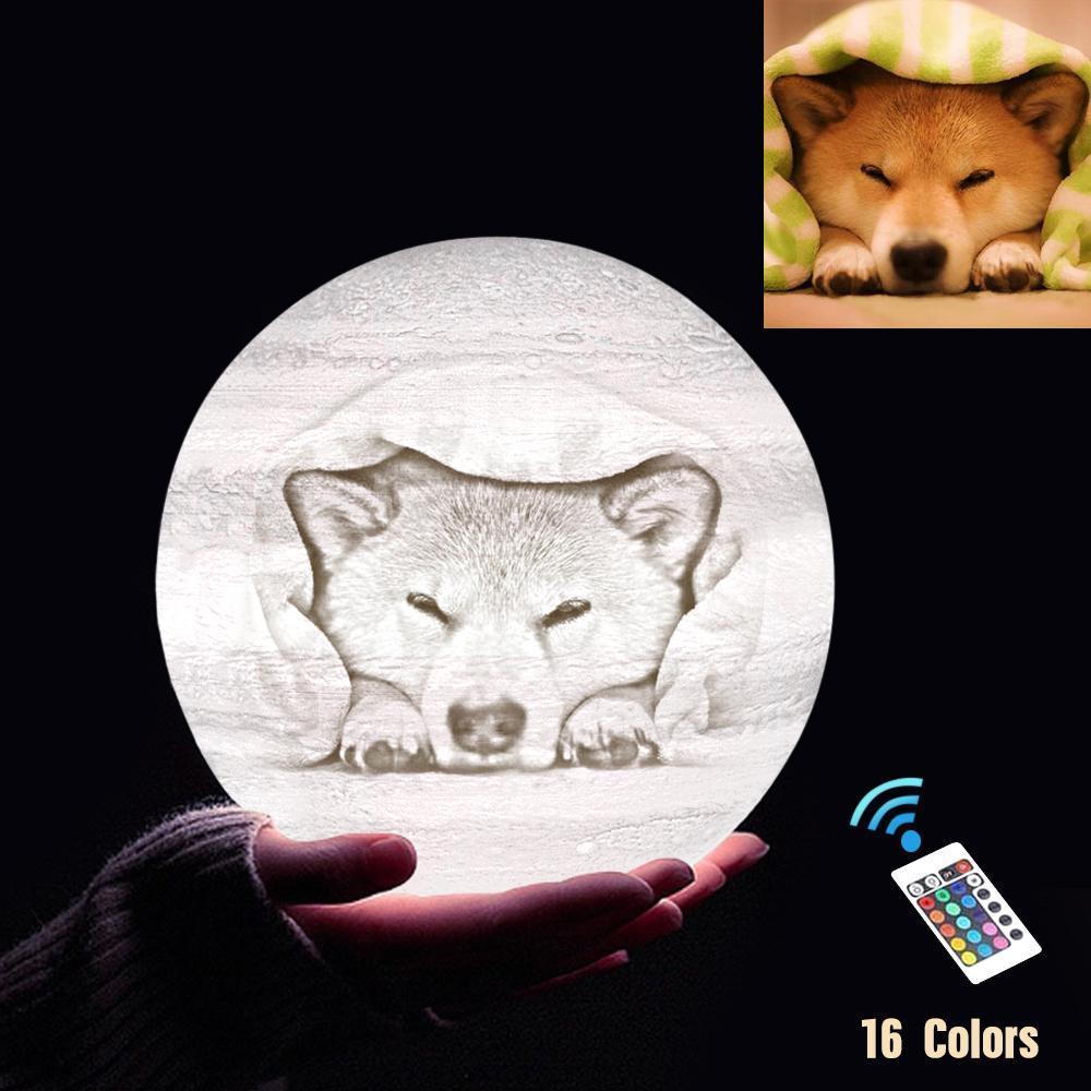Lampe Jupiter Photo & Gravée Par Impression 3D Personnalisée - Pour les amoureux des animaux - Télécommande 16 couleurs(10cm-20cm)