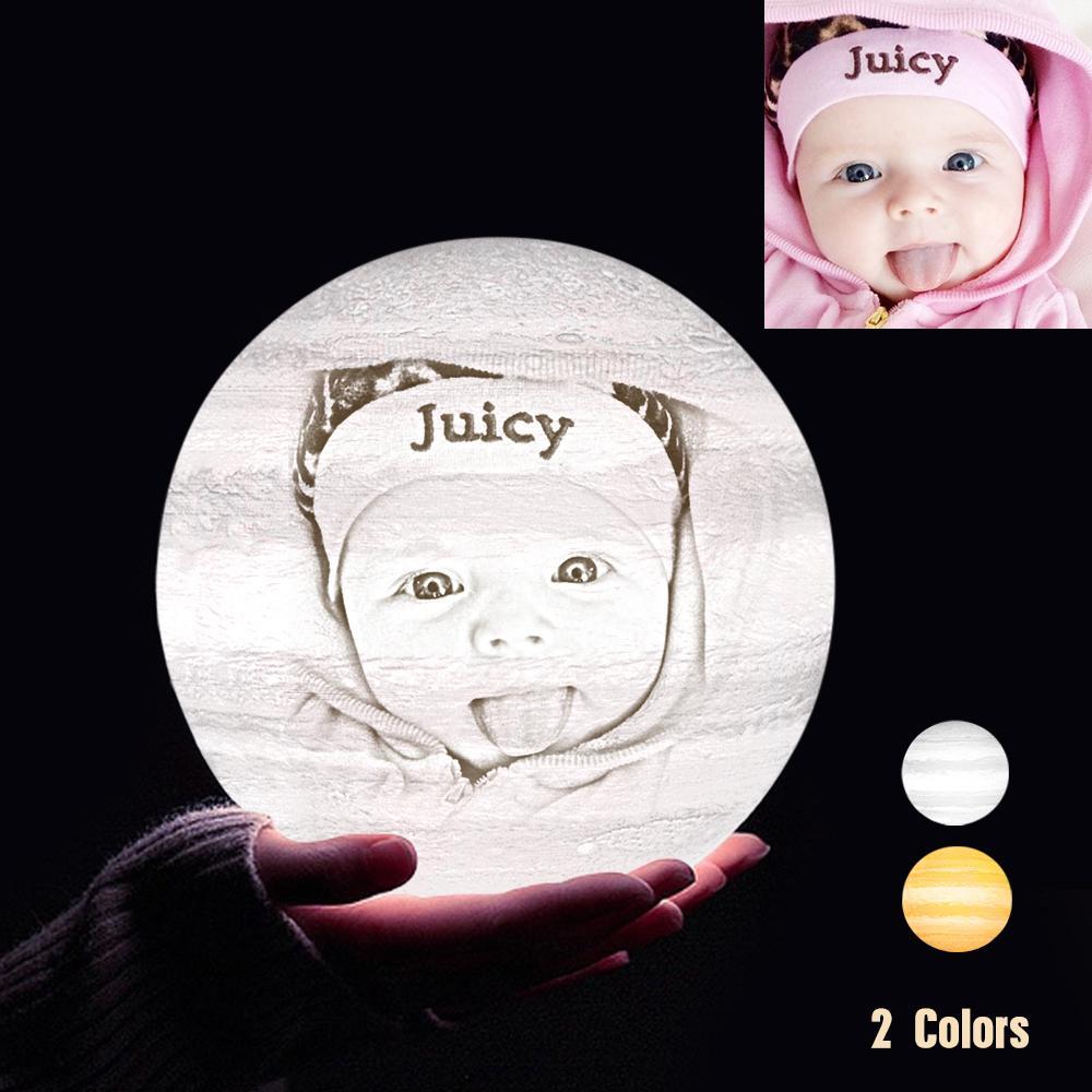 Lampe Jupiter Photo & Gravée Par Impression 3D Personnalisée - Pour Bébe - Toucher 2 couleurs(10cm-20cm)