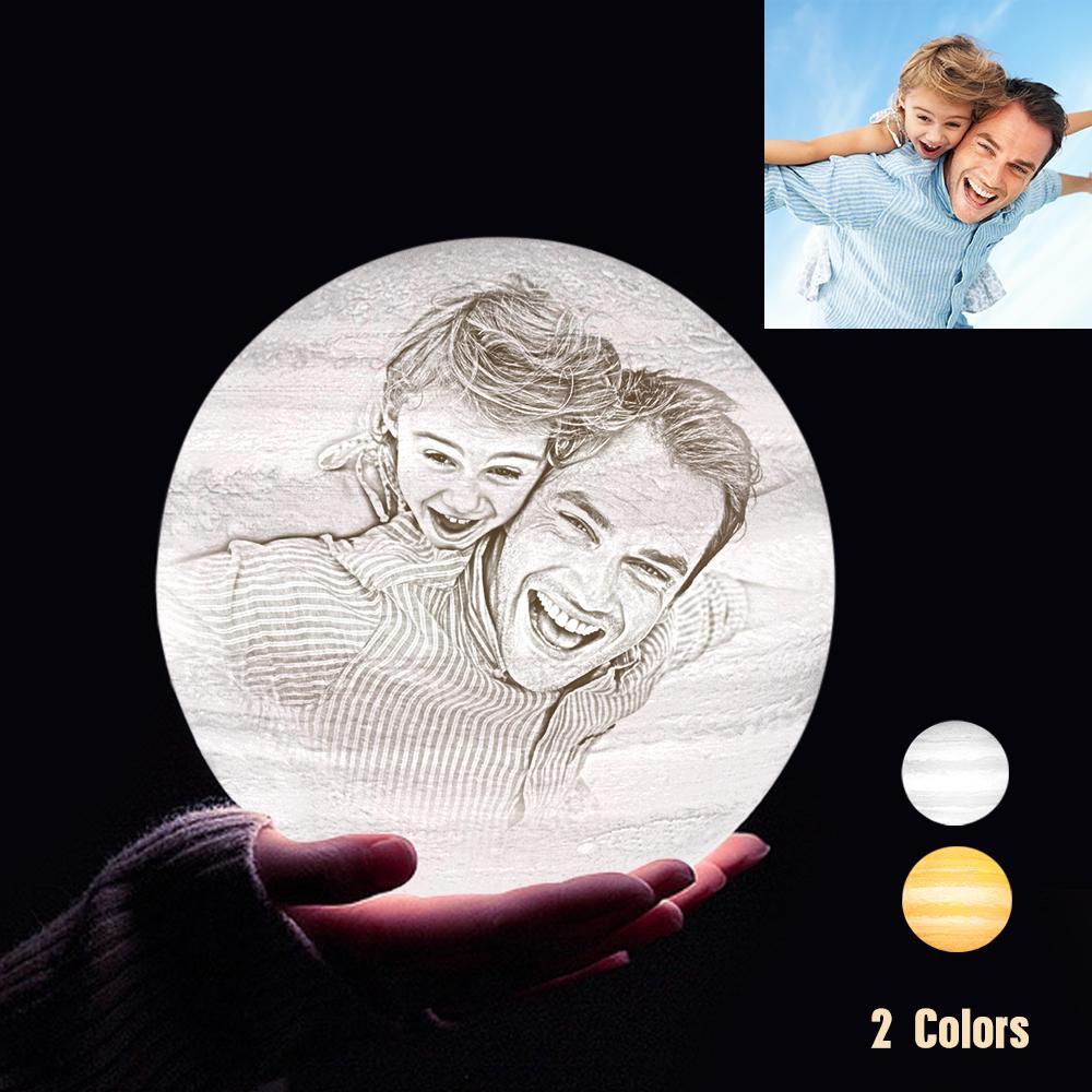 Lampe Jupiter Photo & Gravée Par Impression 3D Personnalisée - Pour Famille - Toucher 2 couleurs(10cm-20cm)