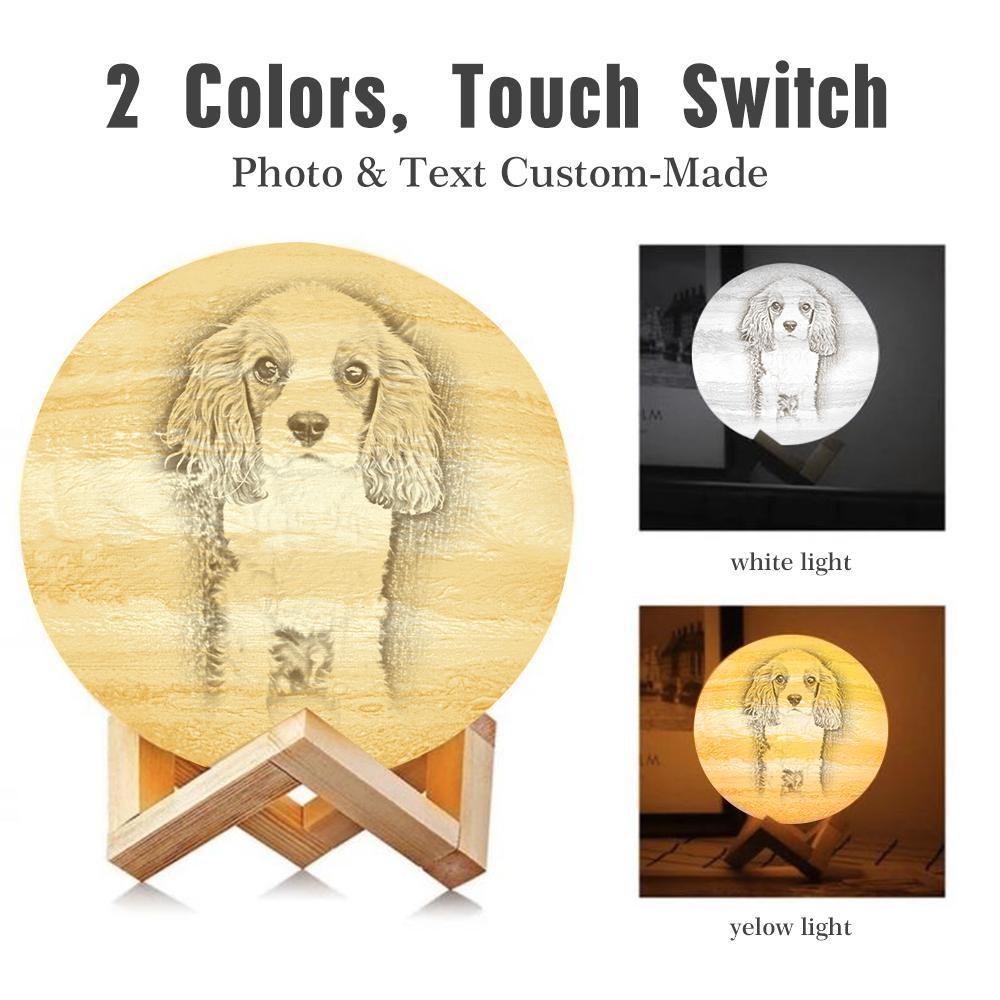 Lampe Jupiter Photo & Gravée Par Impression 3D Personnalisée - Pour les amoureux des animaux - Toucher 2 couleurs(10cm-20cm)