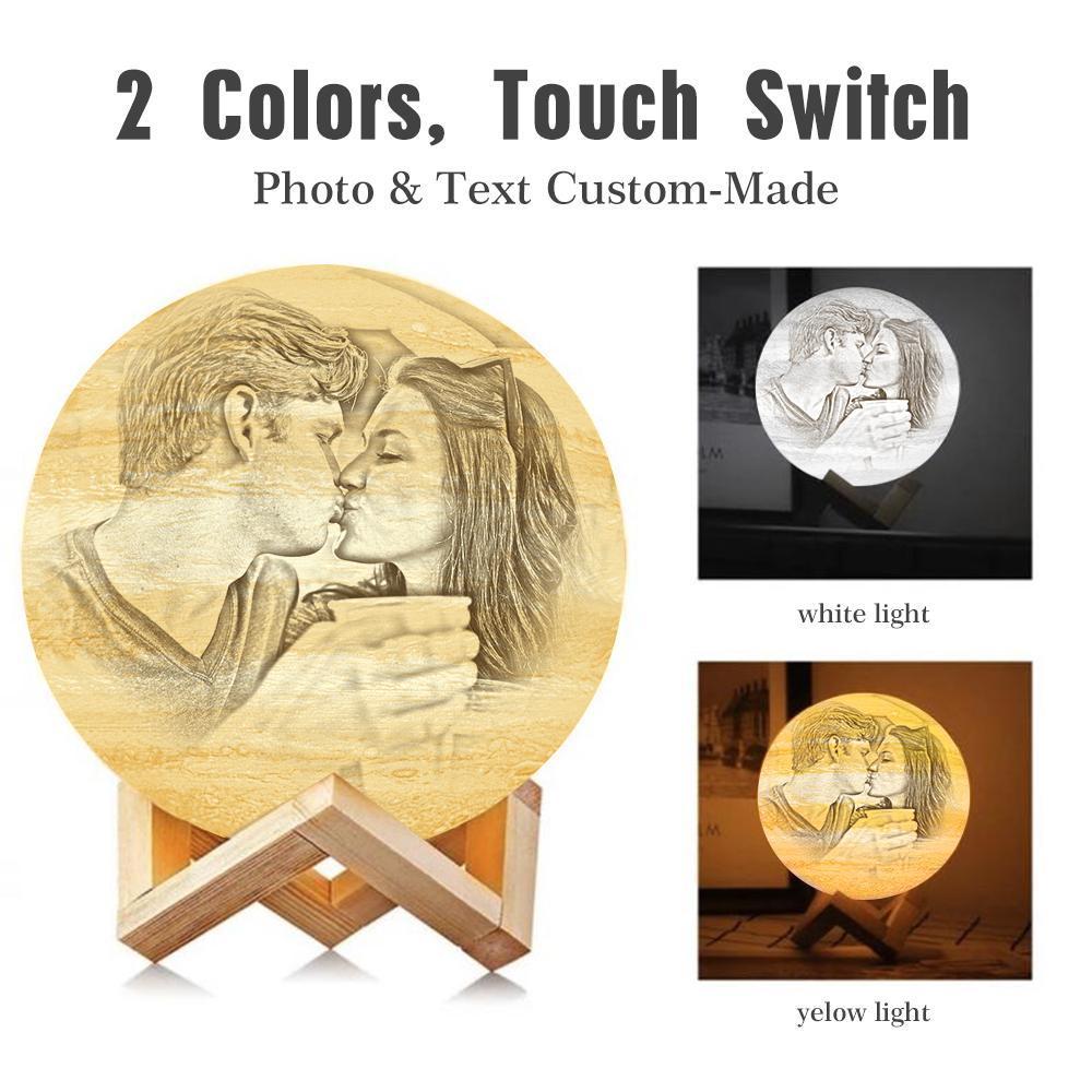 Lampe Jupiter Photo & Gravée Par Impression 3D Personnalisée - Pour Valentin - Toucher 2 couleurs(10cm-20cm)