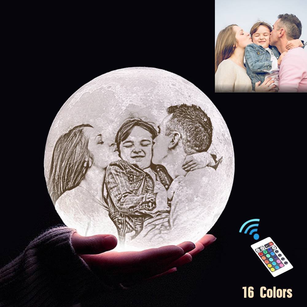 Lampe de Lune Photo & Gravée par Impression 3D Personnalisée - Pour Famille - Télécommande 16 couleurs(10cm-20cm)