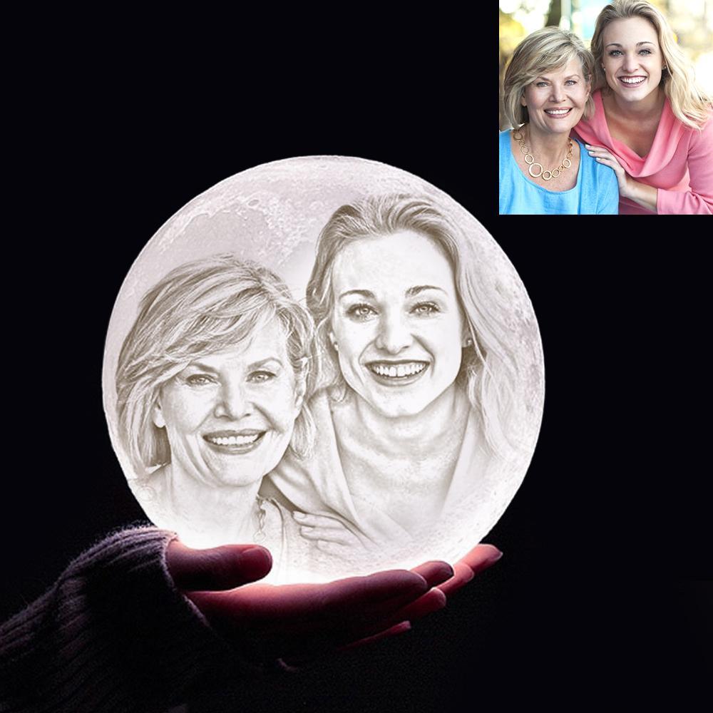 Lampe de Lune Photo & Gravée par Impression 3D Personnalisée - Pour Maman - Toucher 2 couleurs(10cm-20cm)