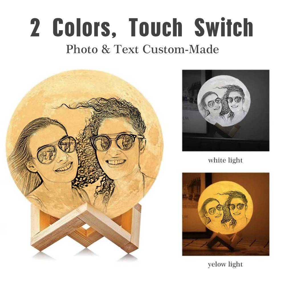 Cadeau d'anniversaire Lampe de Lune Photo & Gravée par Impression 3D Personnalisée - Pour Amis - Toucher 2 couleurs(10cm-20cm)