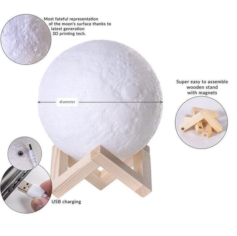 Lampe de Lune Photo & Gravée par Impression 3D Personnalisée - Pour Valentin - Toucher 2 couleurs(10cm-20cm)
